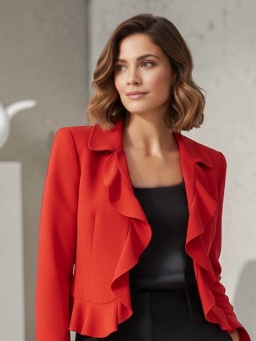 Escada Size 8/10 US Red Ruffled Blazer Peplum Jacket Workwear Quiet Luxury